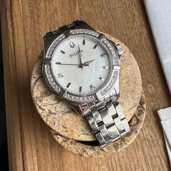 Bulova Women's Silver Watch with Natural Diamond Bevel - Picture 3 of 8